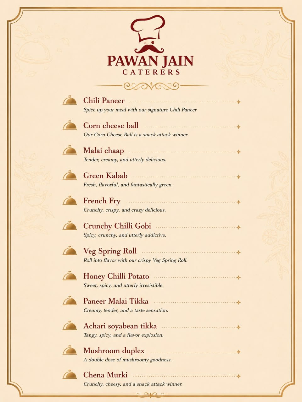 Printed menu card — starters