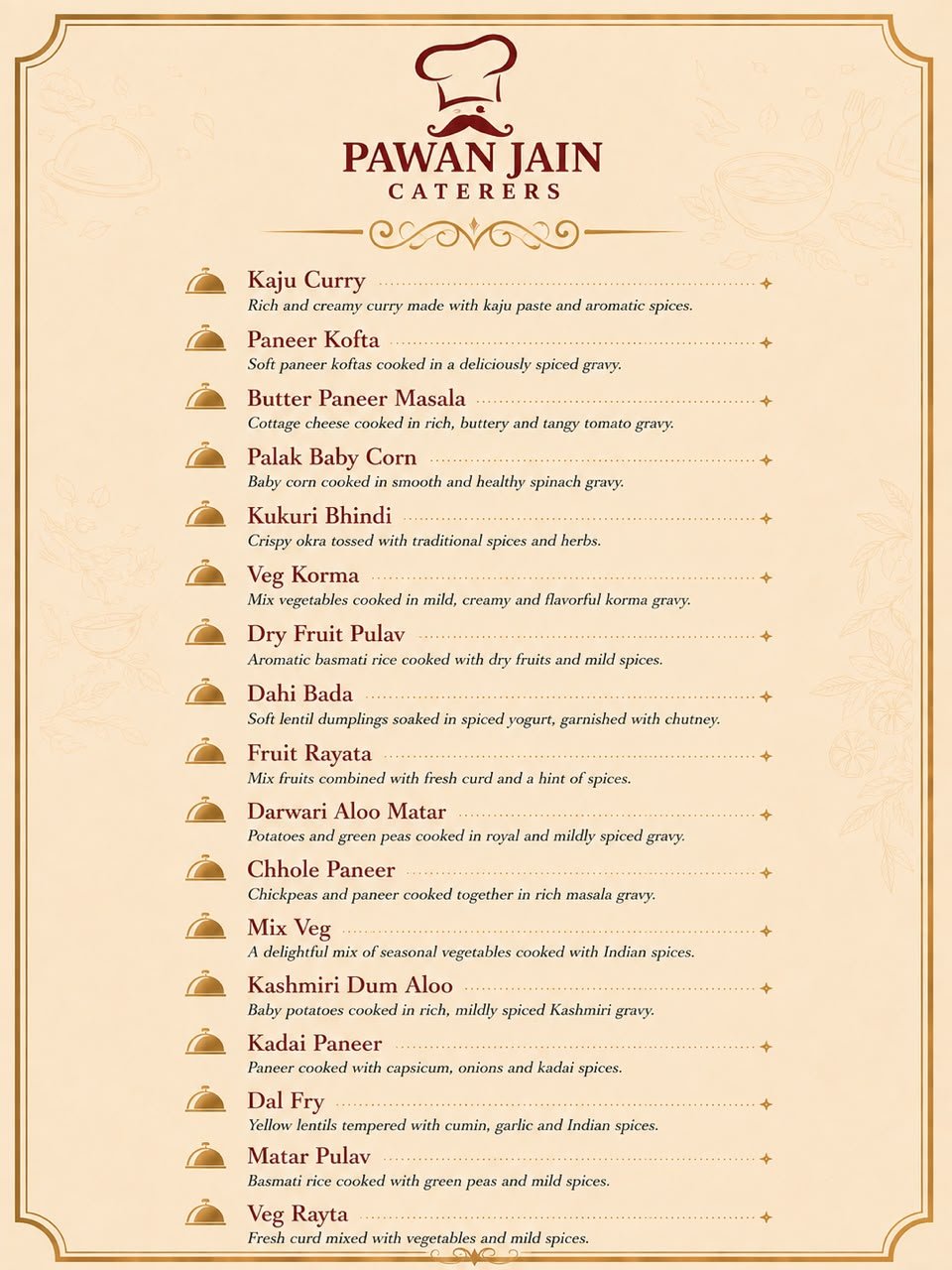 Printed menu card — main course