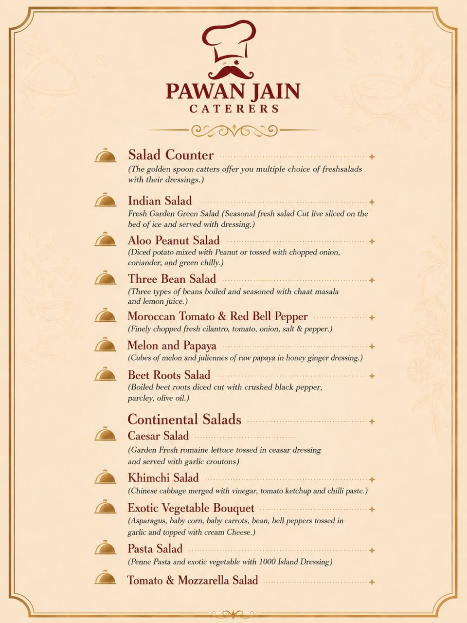 Printed menu card — salad counter